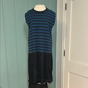 Uniqlo Striped Midi Sleeveless Sweatshirt Dress in Teal and Black